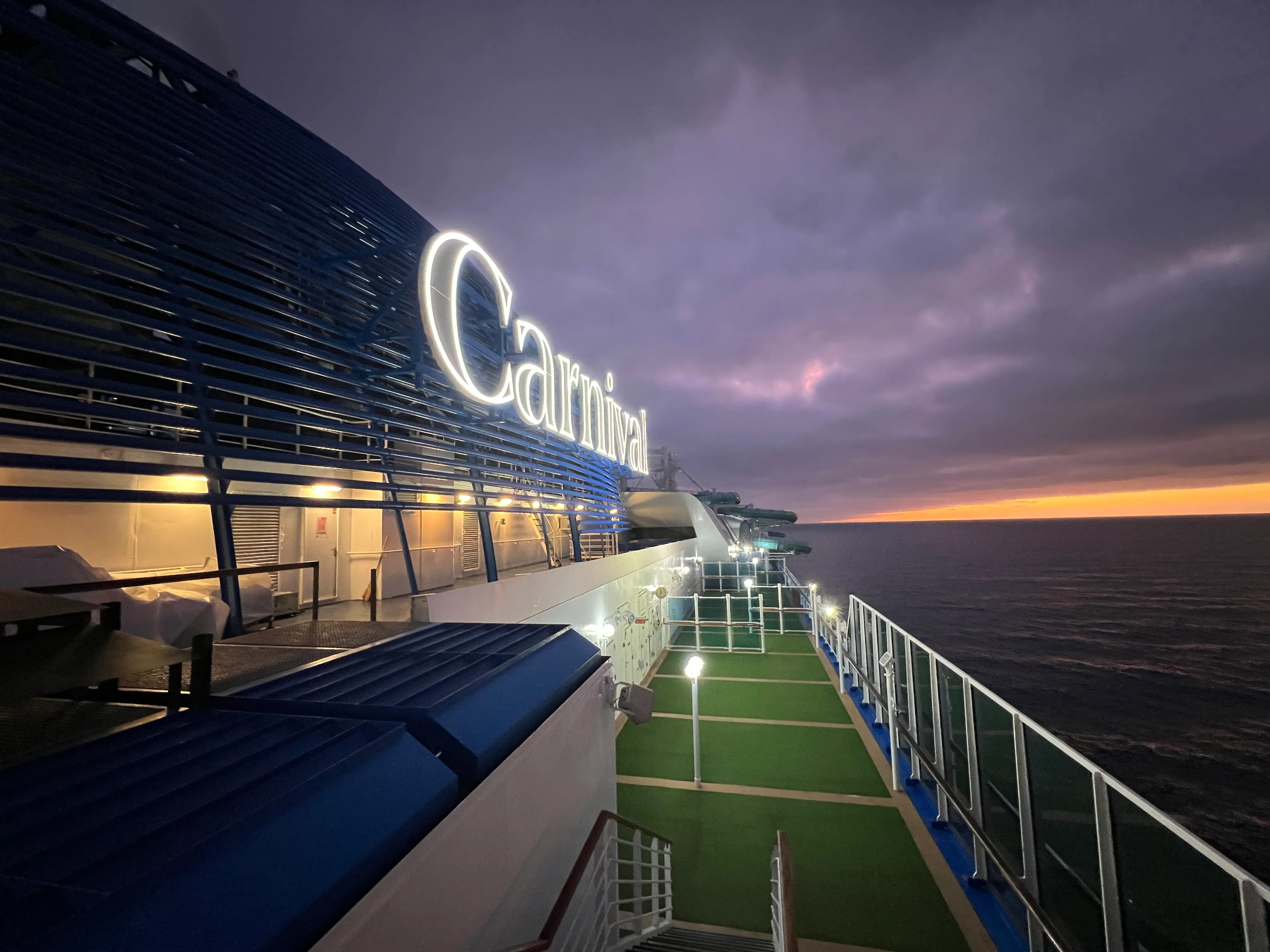 View from Carnival cruise ship deck at Sunset